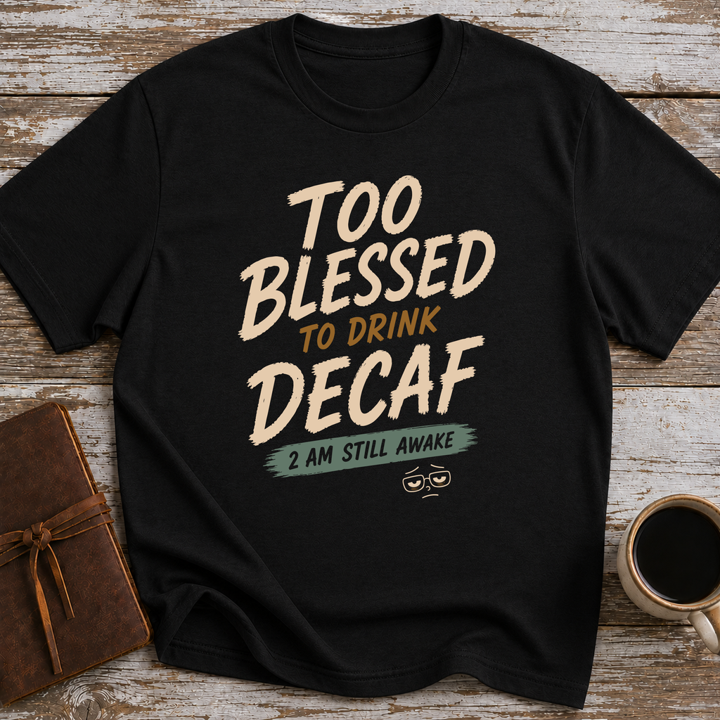 Too Blessed To Drink Decaf 2 Am Still Awake - T-Shirt