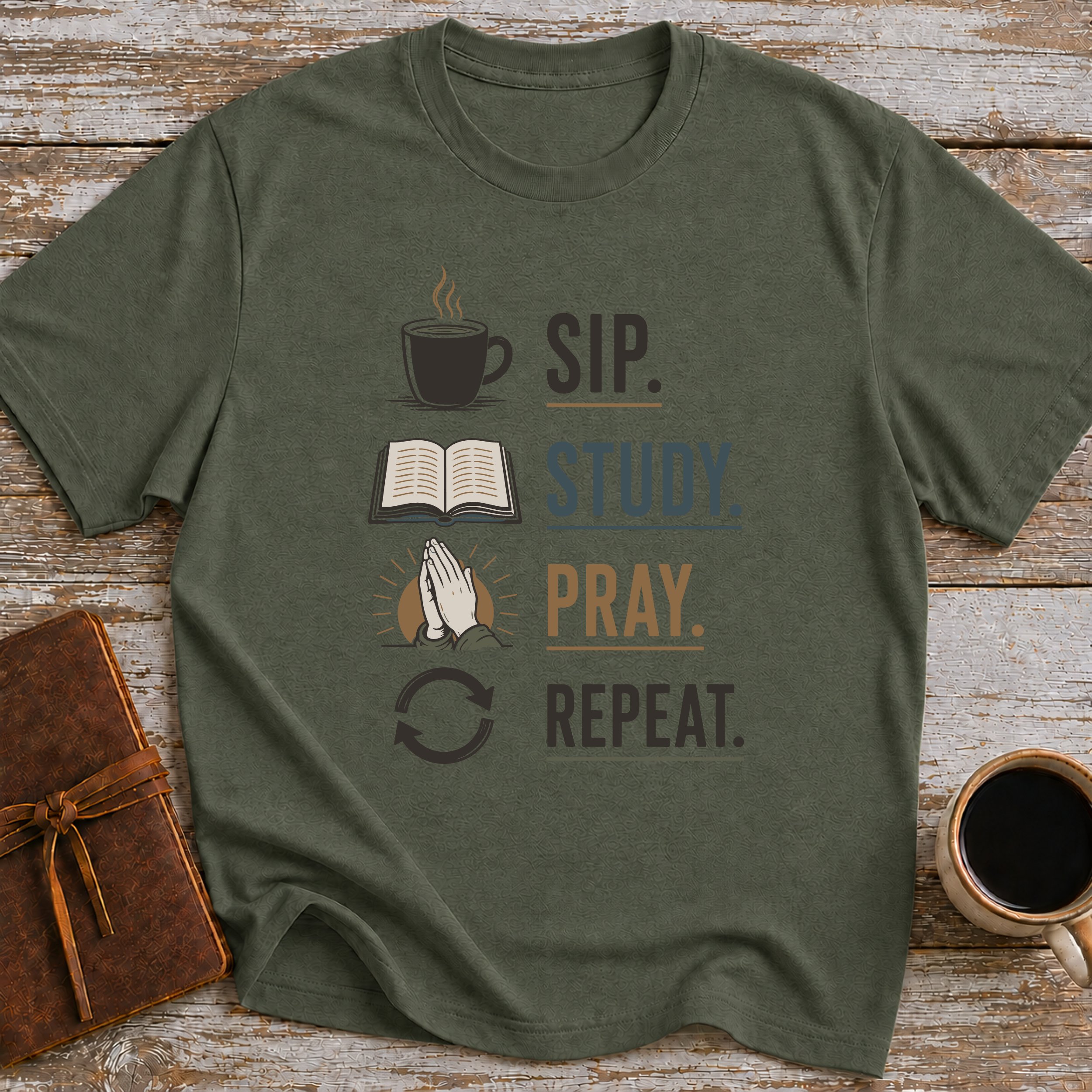 Sip Study Pray Repeat - T-Shirt