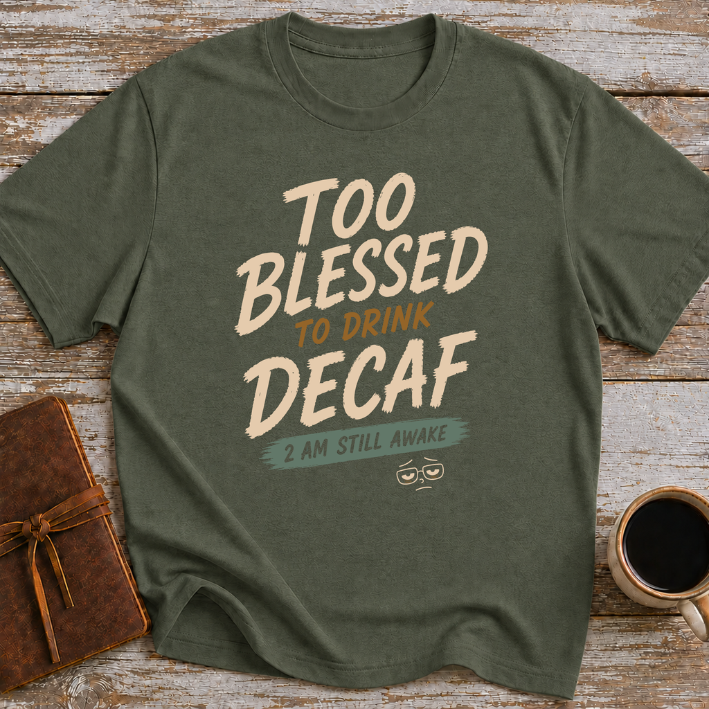 Too Blessed To Drink Decaf 2 Am Still Awake - T-Shirt