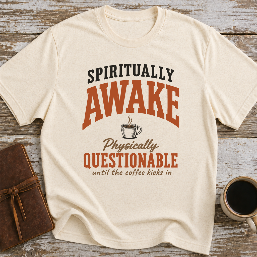 Spiritually Awake, Physically Questionable Until The Coffee Kicks In - T-Shirt