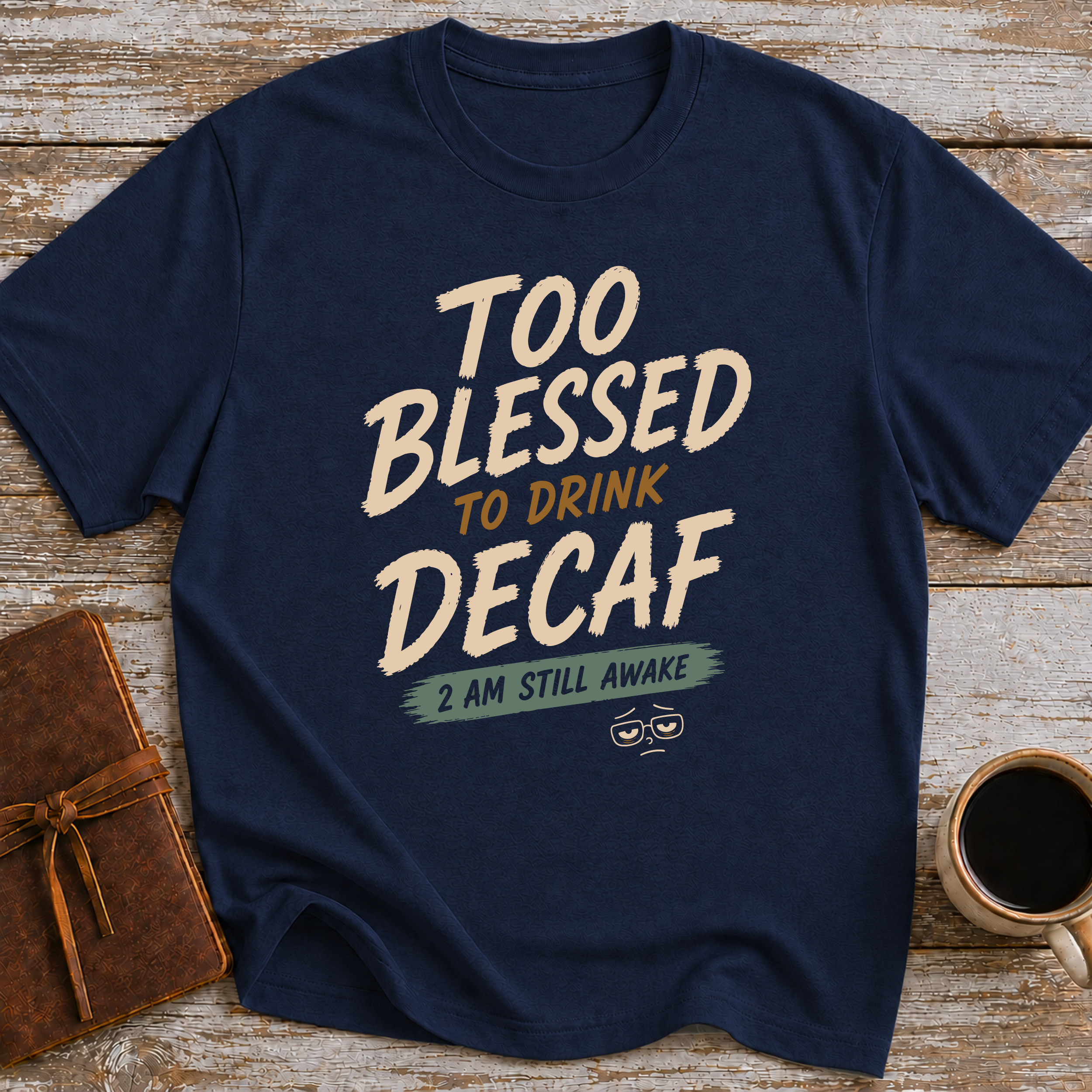 Too Blessed To Drink Decaf 2 Am Still Awake - T-Shirt