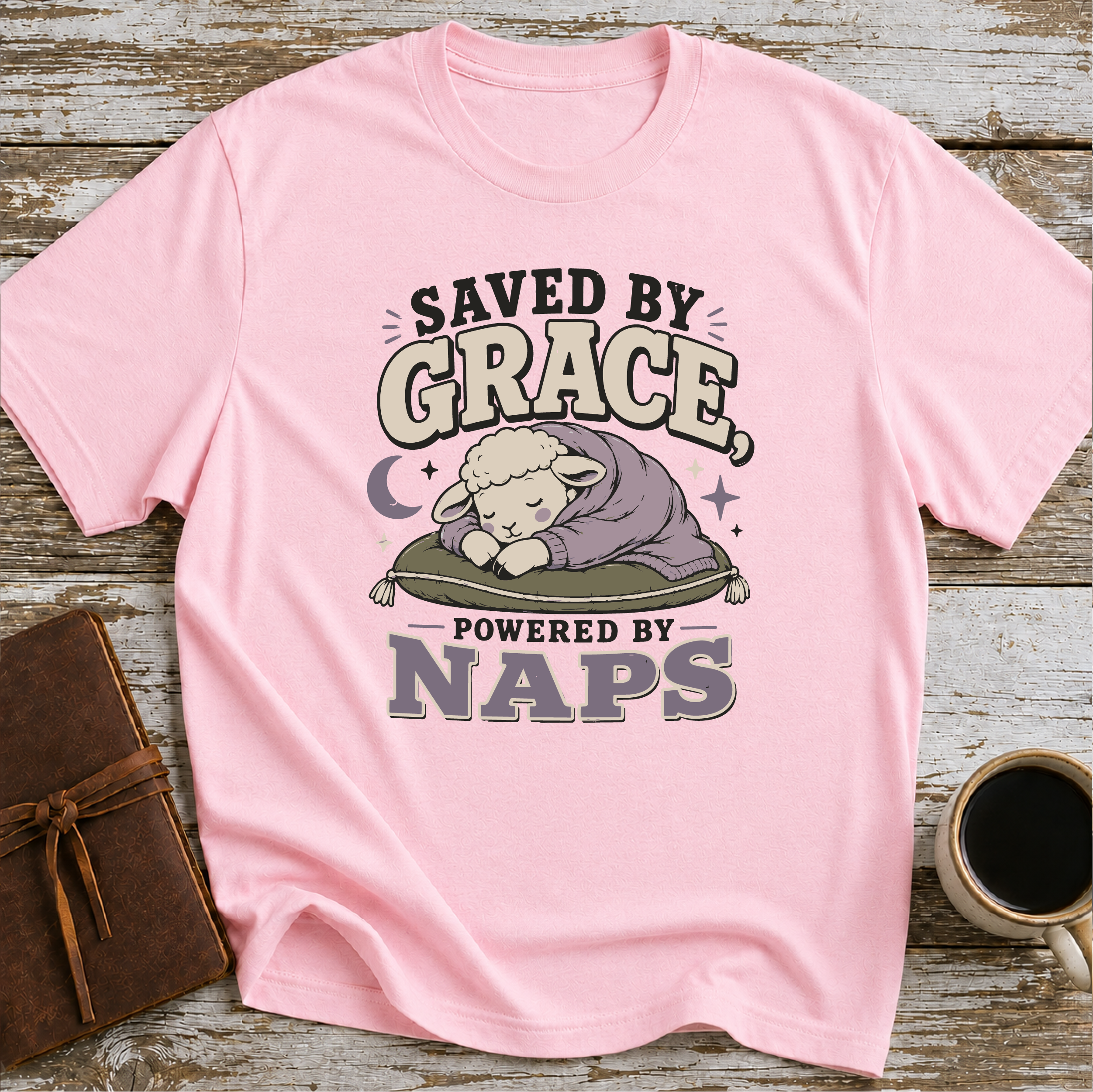 Saved by grace. powered by naps T-Shirt