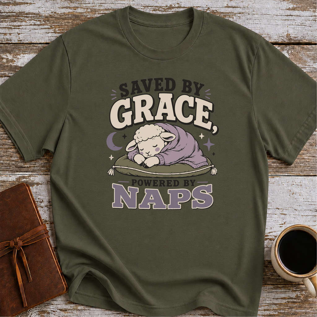 Saved by grace. powered by naps T-Shirt