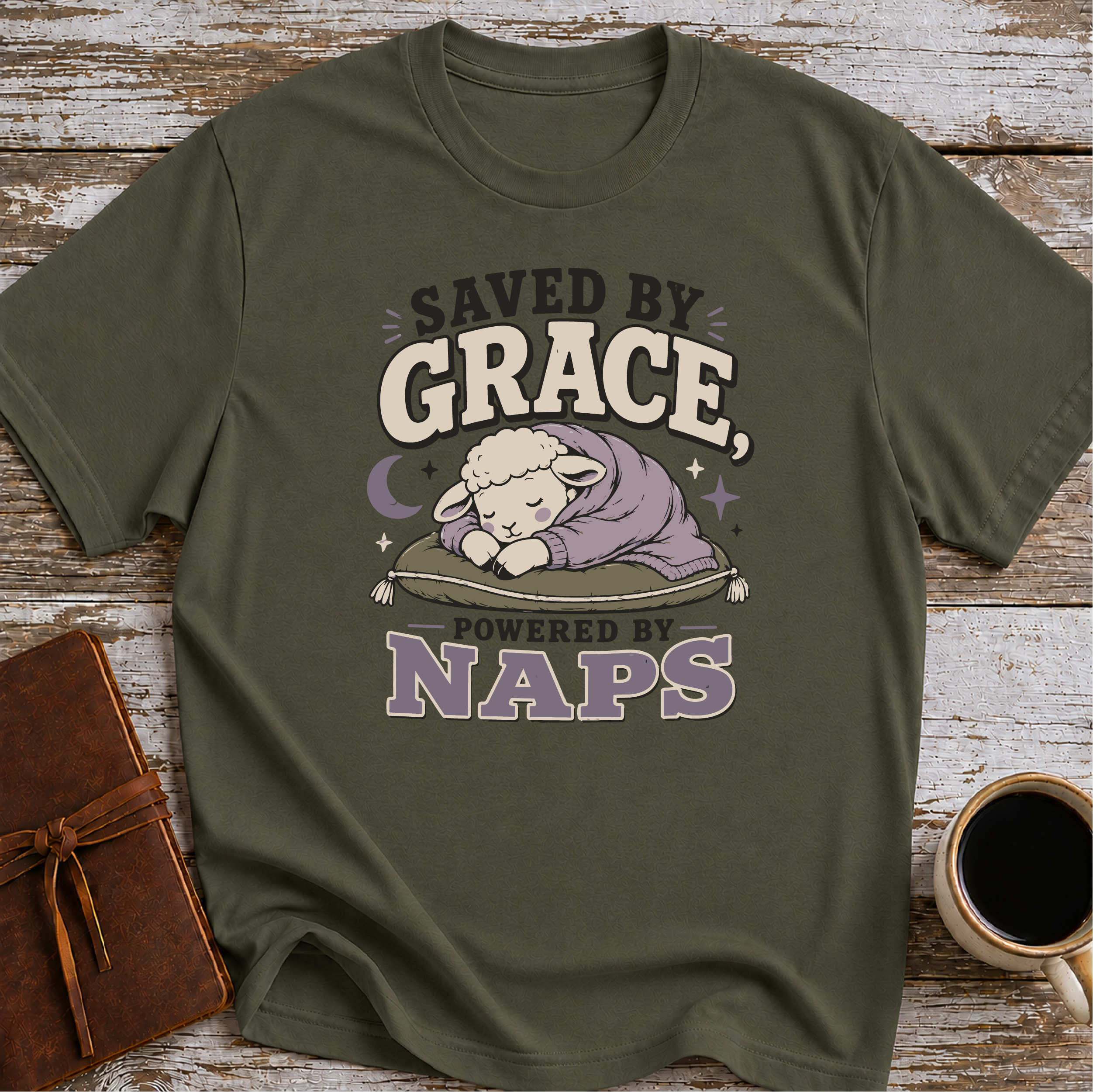 Saved by grace. powered by naps T-Shirt