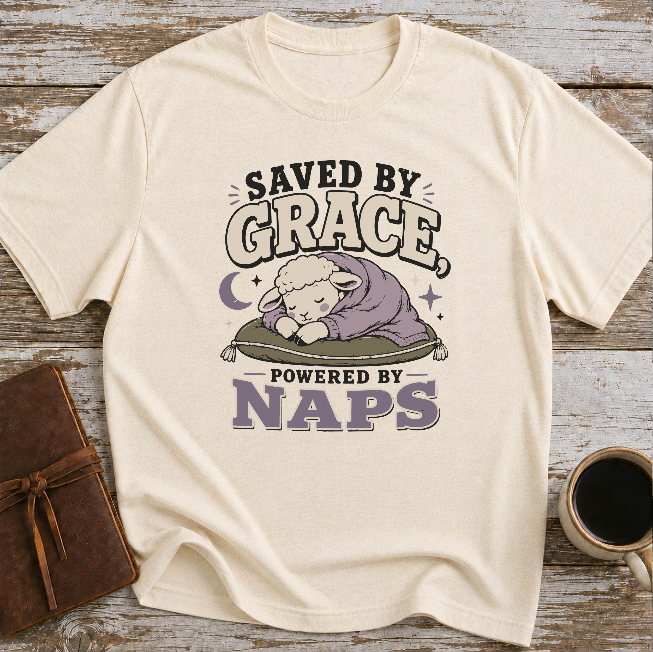 Saved by grace. powered by naps T-Shirt