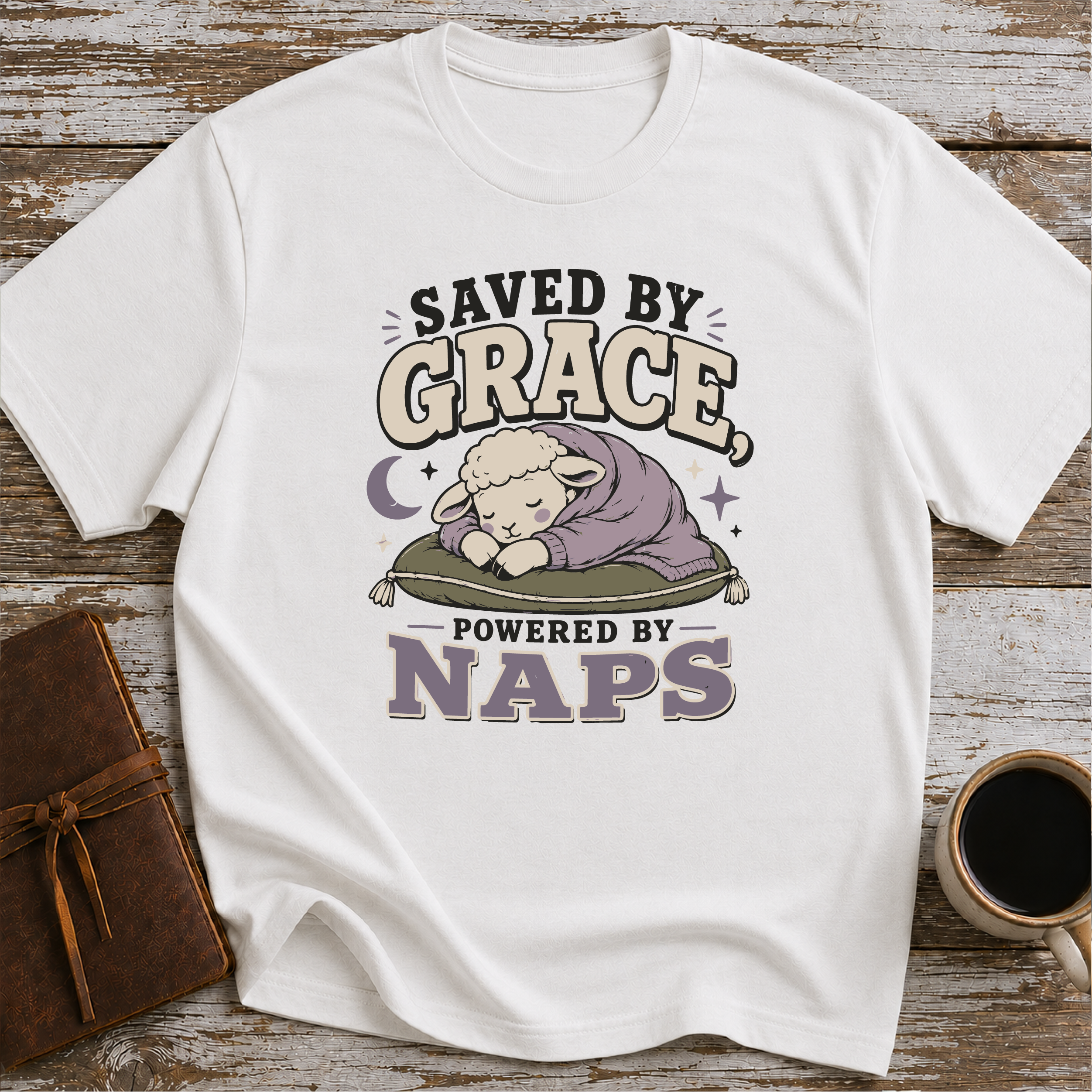 Saved by grace. powered by naps T-Shirt