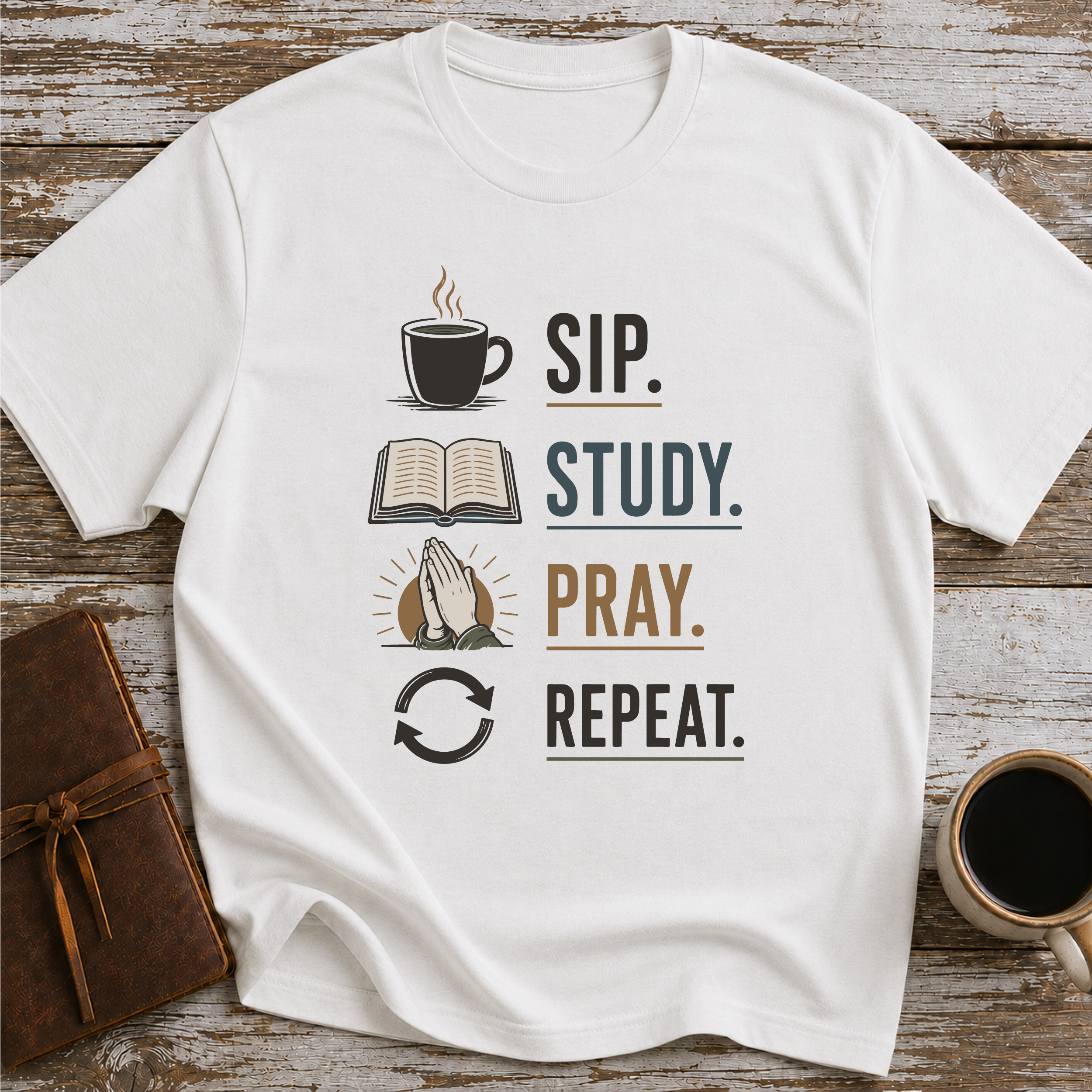 Sip Study Pray Repeat - T-Shirt